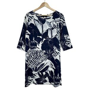 Essentiel Antwerp Womens 3/4 Sleeve Designer Dress EU 38/US 8 Navy Floral Sheer